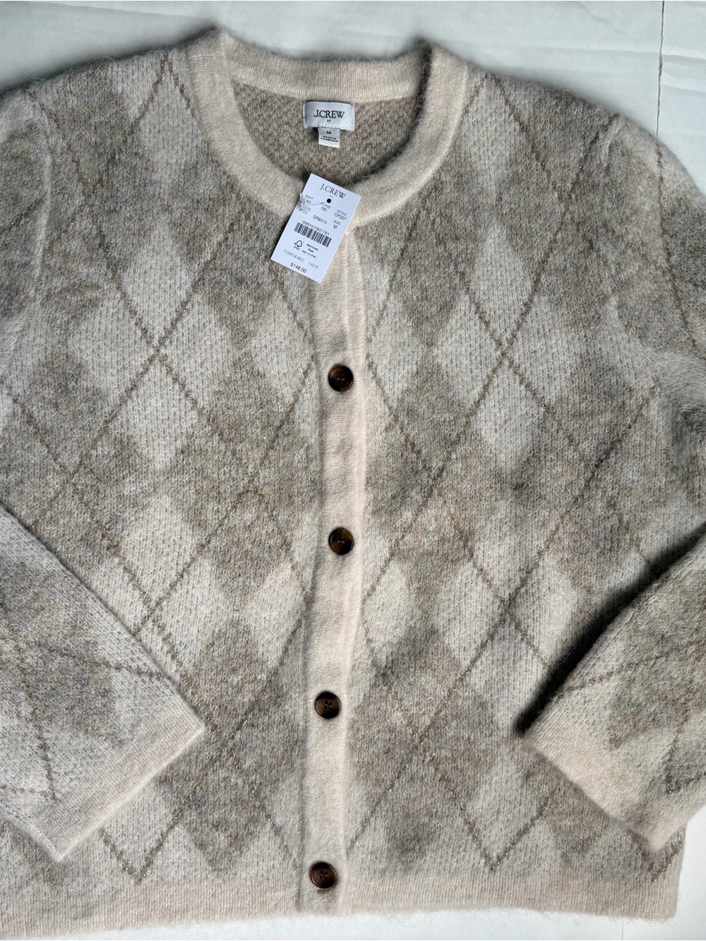 NWT,J.Crew Women’s Cream Argyle Button-Front Sweater Cardigan - Picture 5 of 11